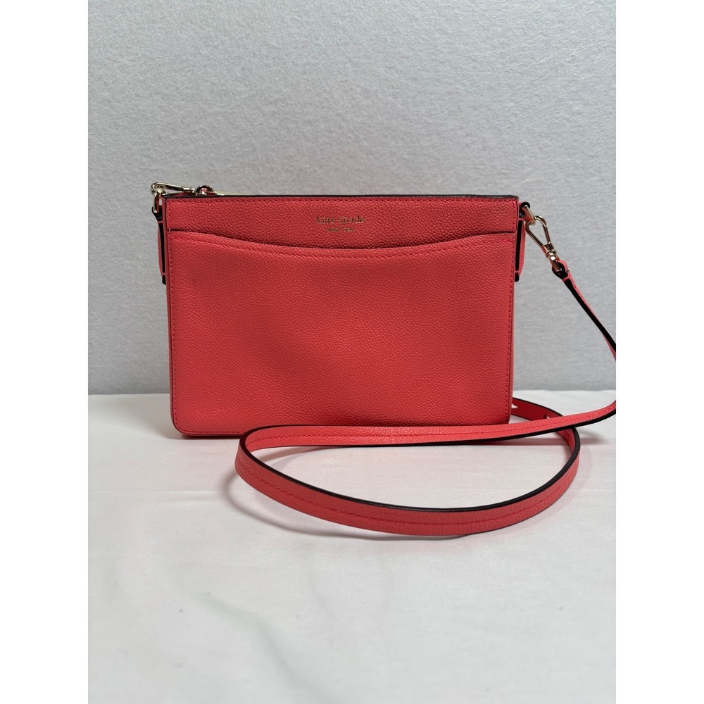 Kate Spade New York Coral Pink Pebbled Leather Crossbody Bag AdjustableStrap 10"